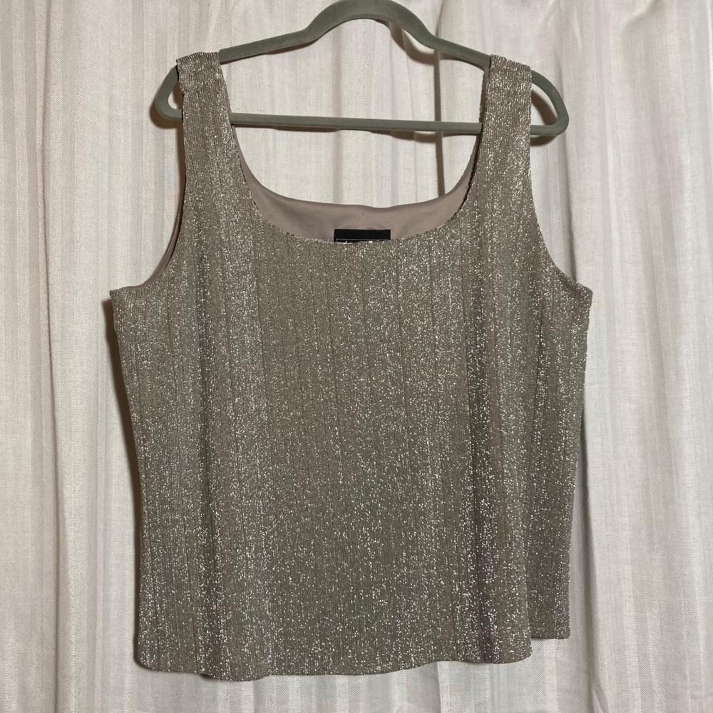 Alex Evenings Womens 18W Champagne Gold Metallic Shimmer Beaded Tank Top Shell